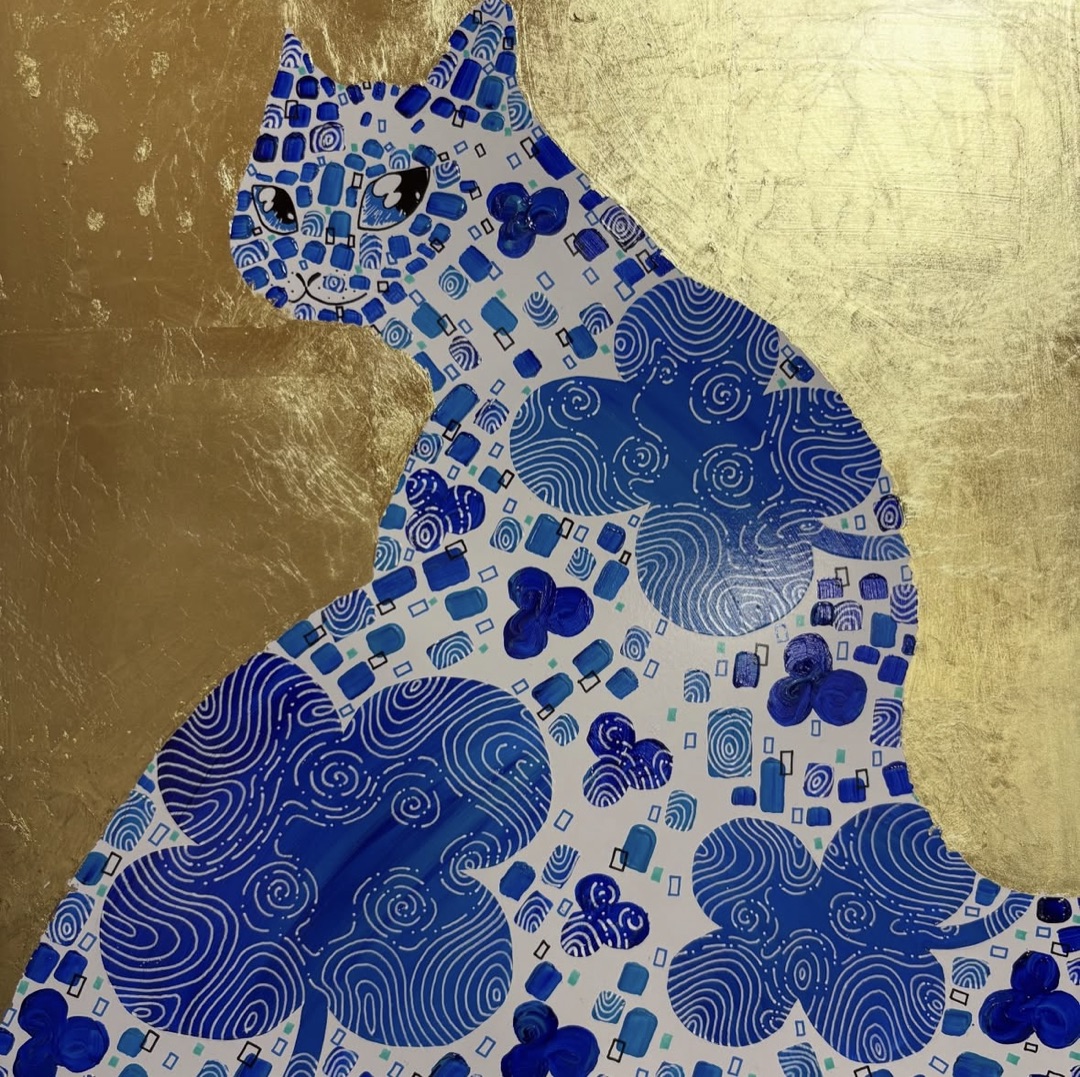 Clover inside me No.1 — 金箔の下地に描いた猫