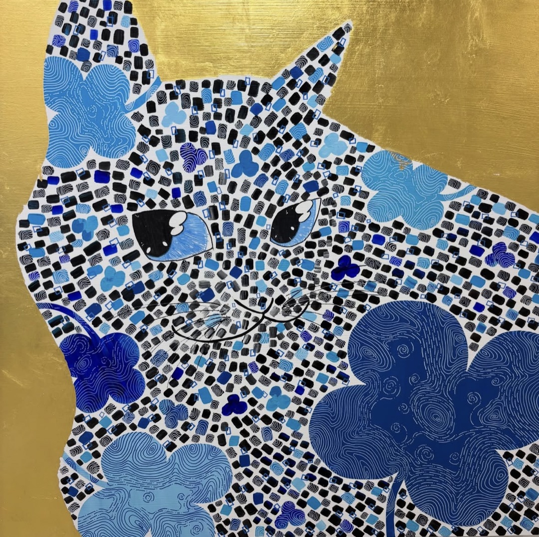 Clover inside me No.4 — 金箔の下地に描いた猫