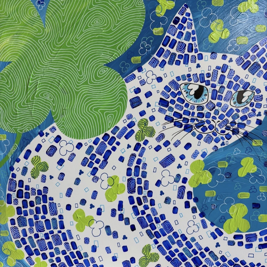 Lucky Clover No.1 — 四角形とクローバーで描いた猫